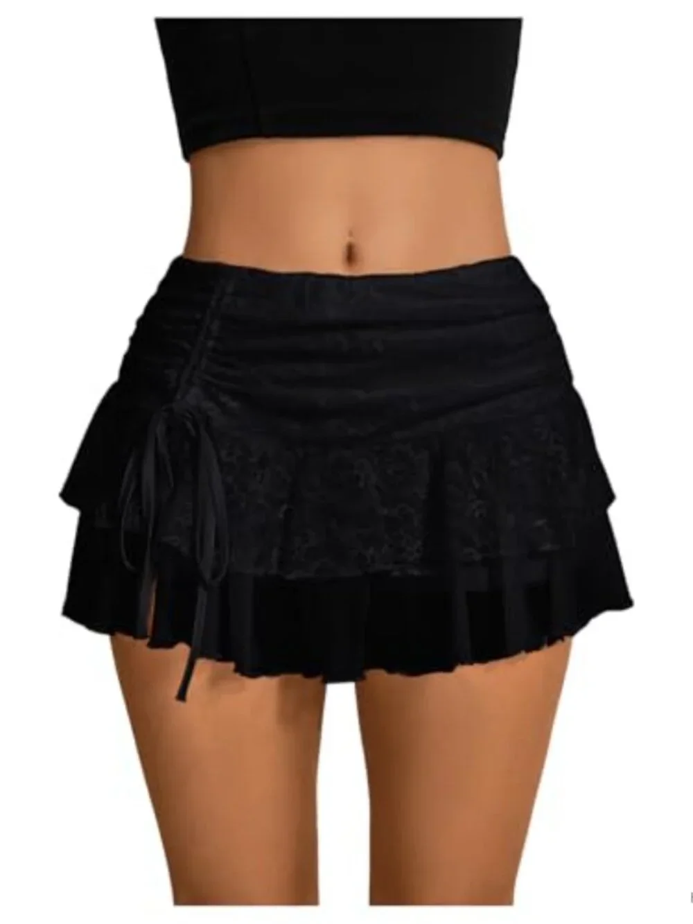 Y2K Lace Ruffle Mini Skirt Skort with Shorts High Waist Layered Boho